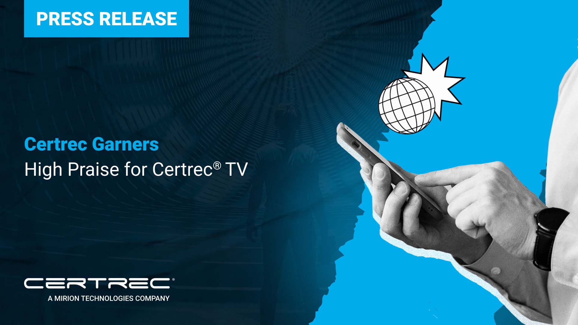 This image features a press release announcing that Certrec has received high praise for its Certrec® TV platform. The platform likely provides valuable industry insights, including regulatory compliance updates, through videos or digital content. The visual includes a hand holding a smartphone, emphasizing the app's digital and accessible nature, and how Certrec’s innovative approach to information sharing is being recognized and appreciated within the industry.