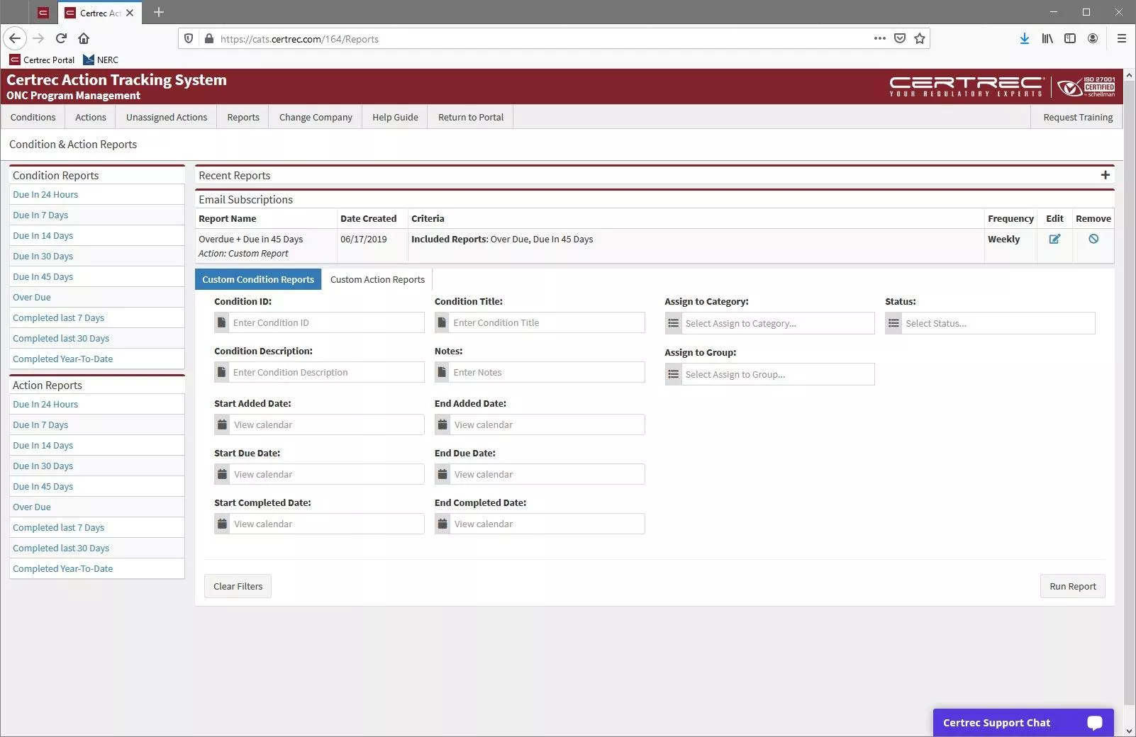 Certrec Action Tracking System