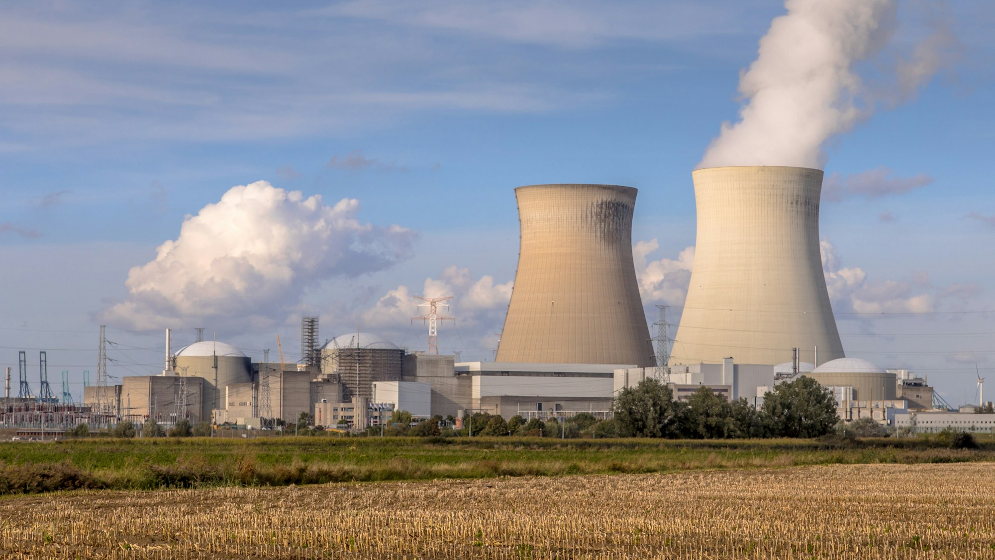 Nuclear power plant with cooling towers